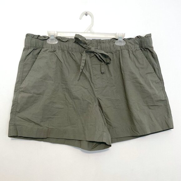 ANN TAYLOR LOFT Olive Green High Rise Drawstring Cotton Pull On Paperbag Shorts - Picture 2 of 15